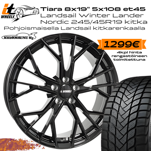 IT Wheels Tiara 8x19\" 5x108 et45 Landsail Nordic 245/45R19 kitkat. Polestar2, Volvo