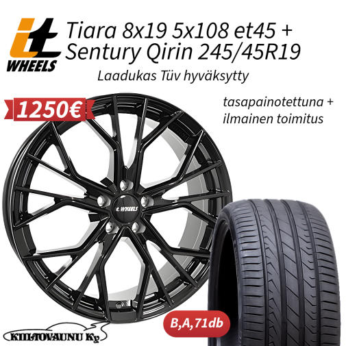 IT Wheels Tiara gloss black 8x19\" 5x108 et45 Sentury 245/45R19 kesärenkailla