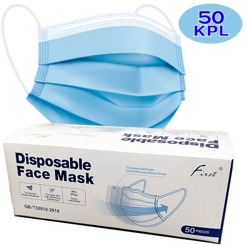 Kasvomaski, 3-kerroksinen kertakäyttö suojain 50 KPL